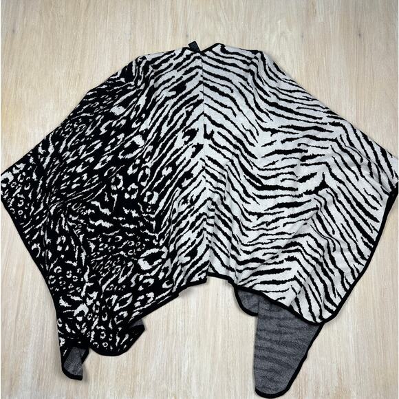 WHBM Wrap Shawl Animal Prints Ruana Wool Cashmere Blend Chic Cozy Poncho OS - Picture 7 of 14